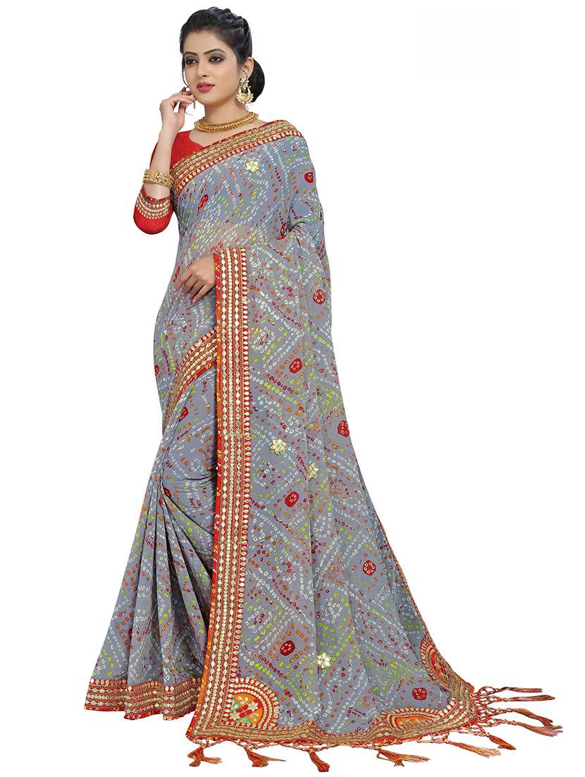 women bandhani printed saree with blouse