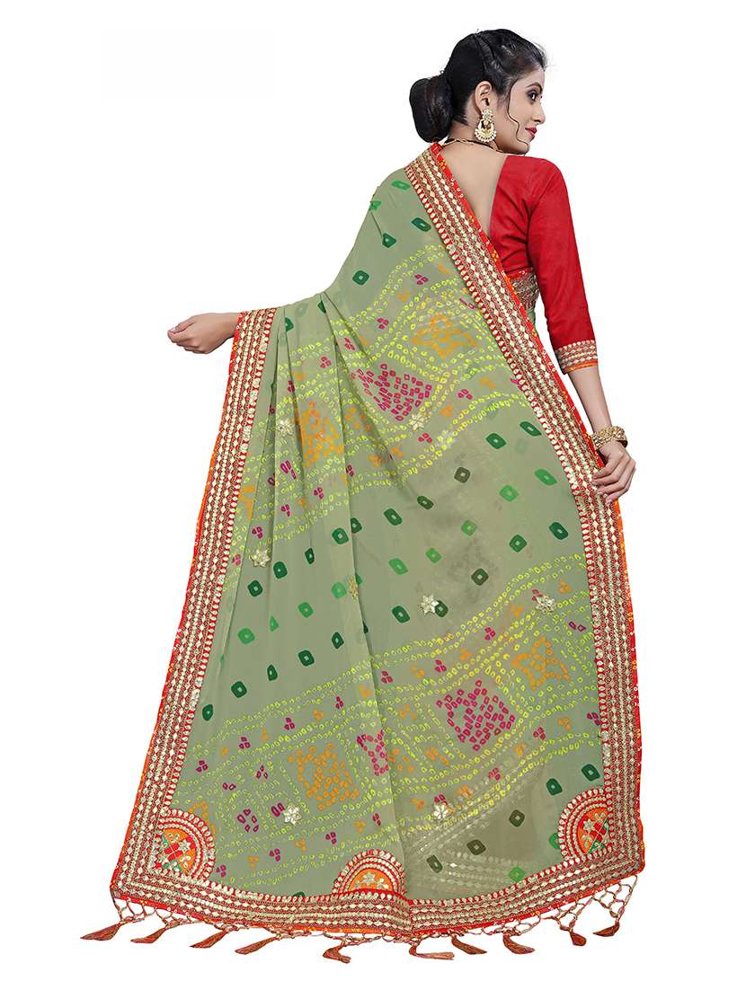 Women Bandhani Printed Saree With Blouse - 22606437 -  Standard Image - 2