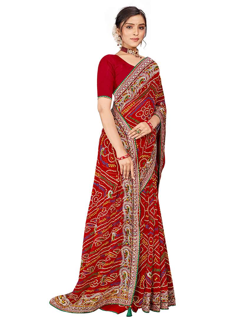 Women Bandhani Printed Saree With Blouse - 22606447 -  Standard Image - 2