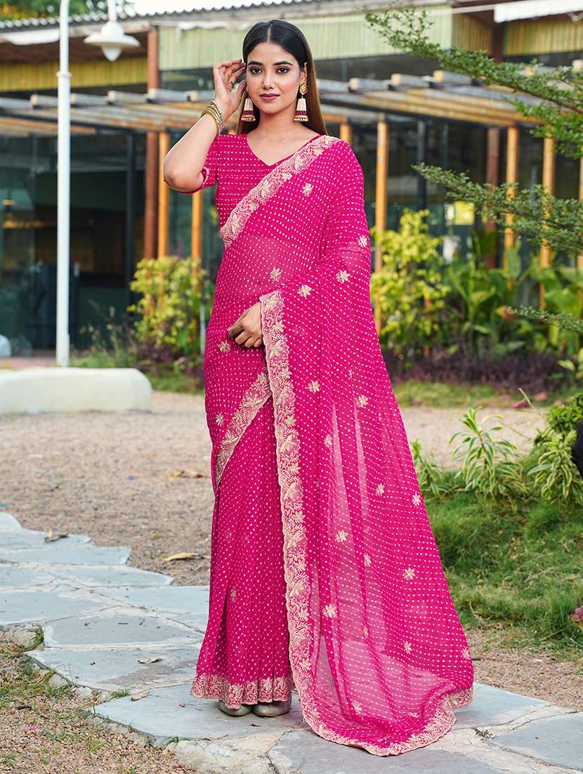 women bandhani printed saree with blouse