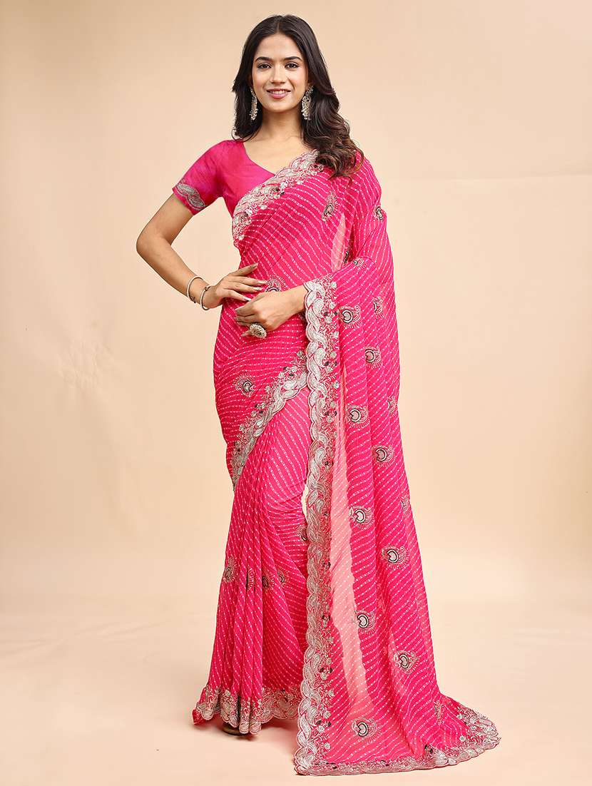 women bandhani printed saree with blouse
