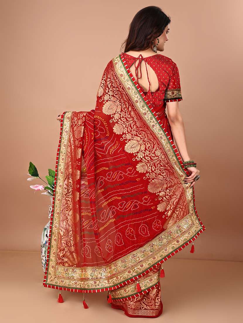 Women Bandhani Printed Saree With Blouse - 22606513 -  Standard Image - 2