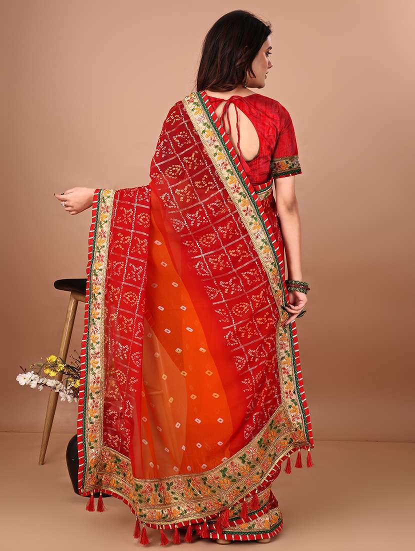 Women Bandhani Printed Saree With Blouse - 22606514 -  Standard Image - 2