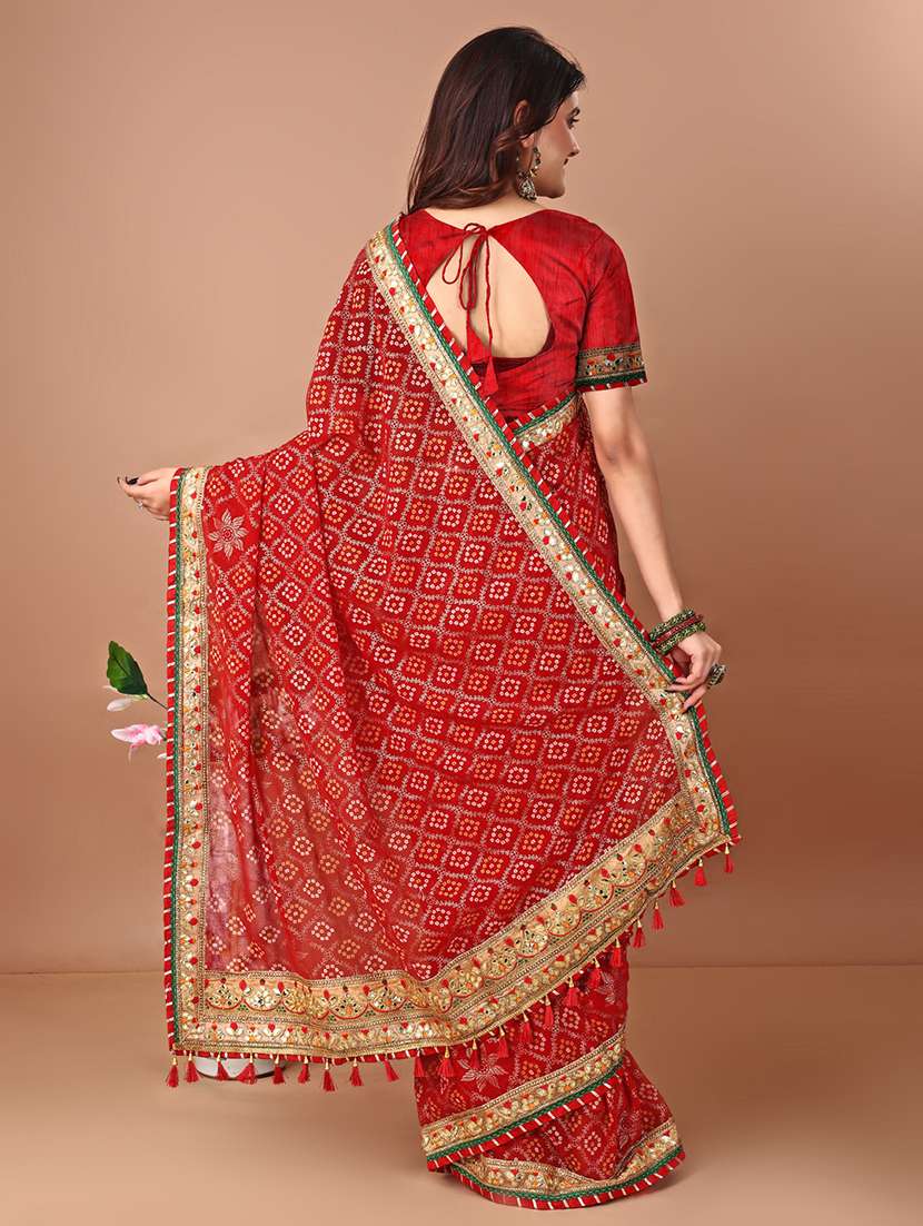 women bandhani printed saree with blouse - 22606516 -  Standard Image - 2