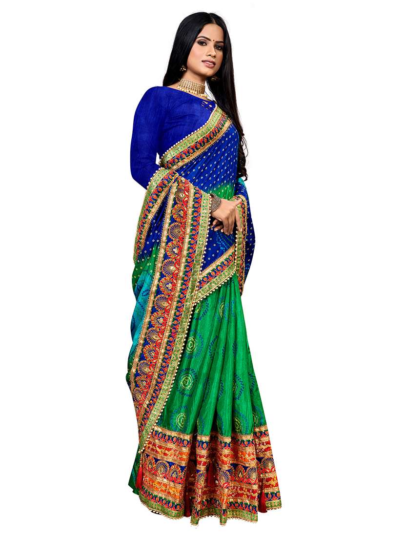 Women Bandhani Printed Half And Half Saree With Blouse - 22606520 -  Standard Image - 2