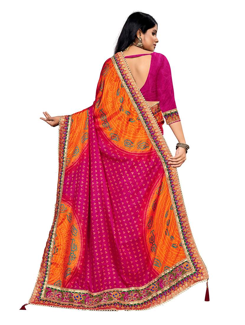 Women Bandhani Printed Saree With Blouse - 22606523 -  Standard Image - 2