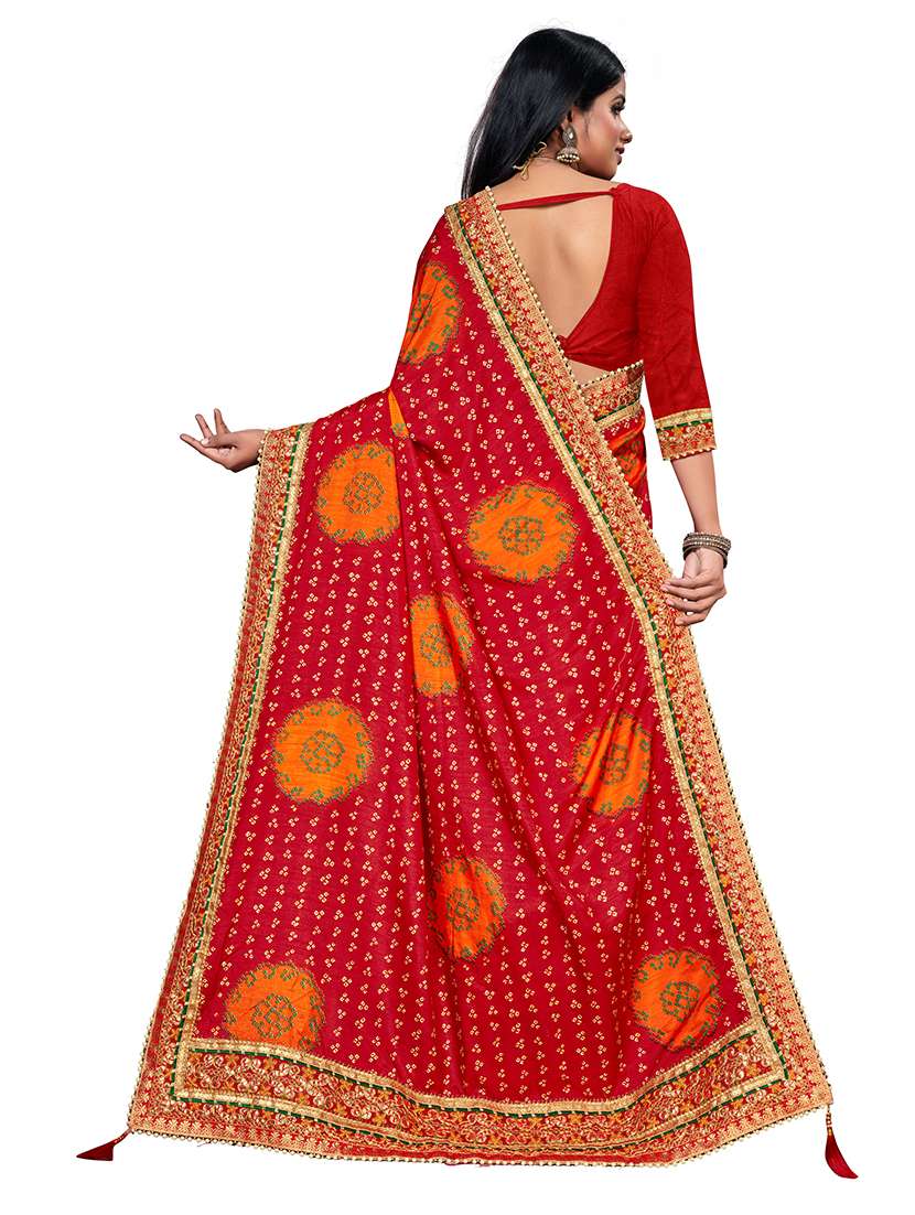 Women Bandhani Printed Half And Half Saree With Blouse - 22606525 -  Standard Image - 2
