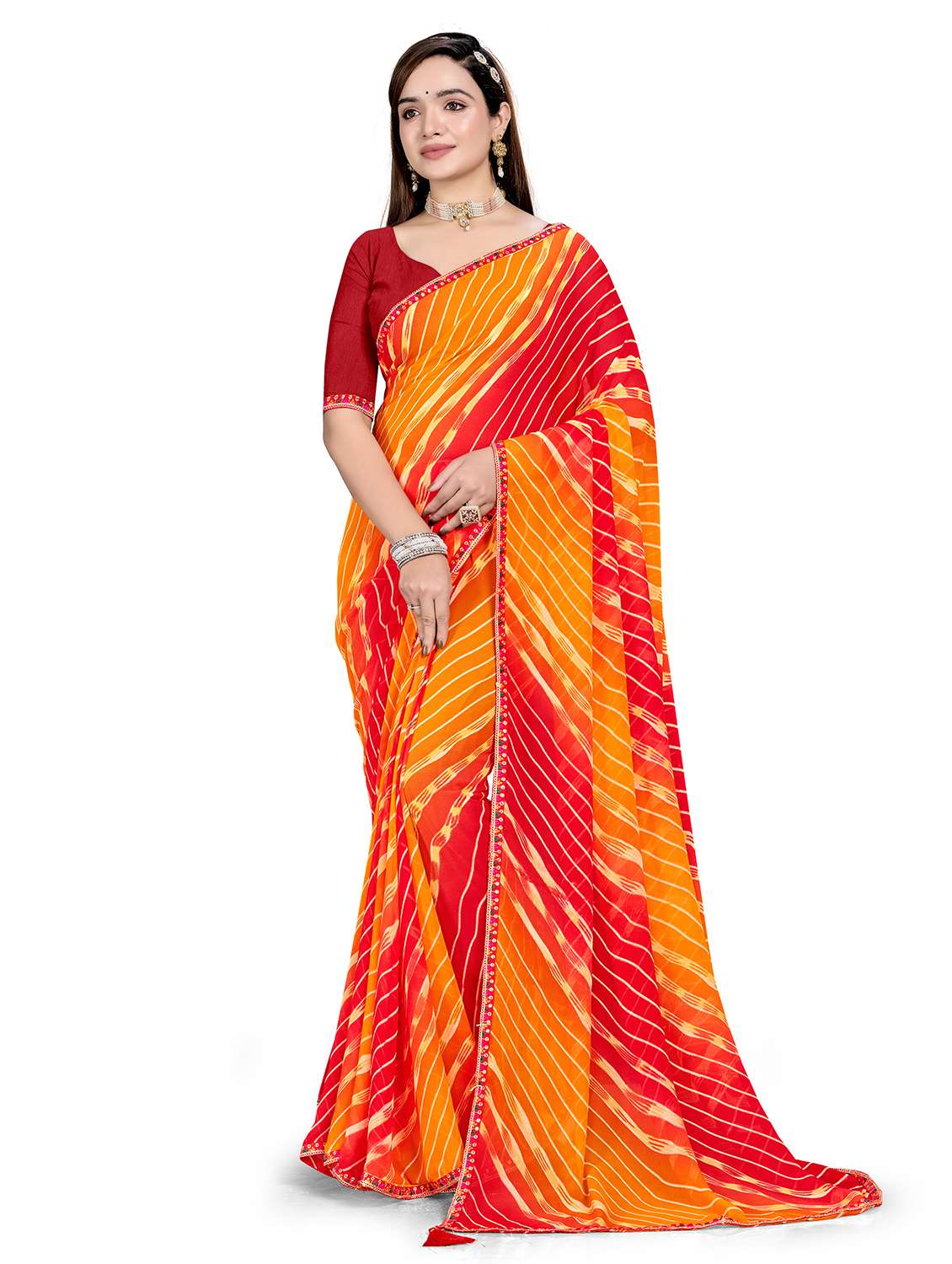 women printed casual wear saree with blouse