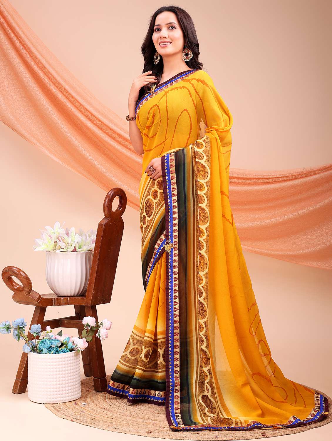 Women Printed Casual Wear Saree With Blouse - 22606772 -  Standard Image - 2