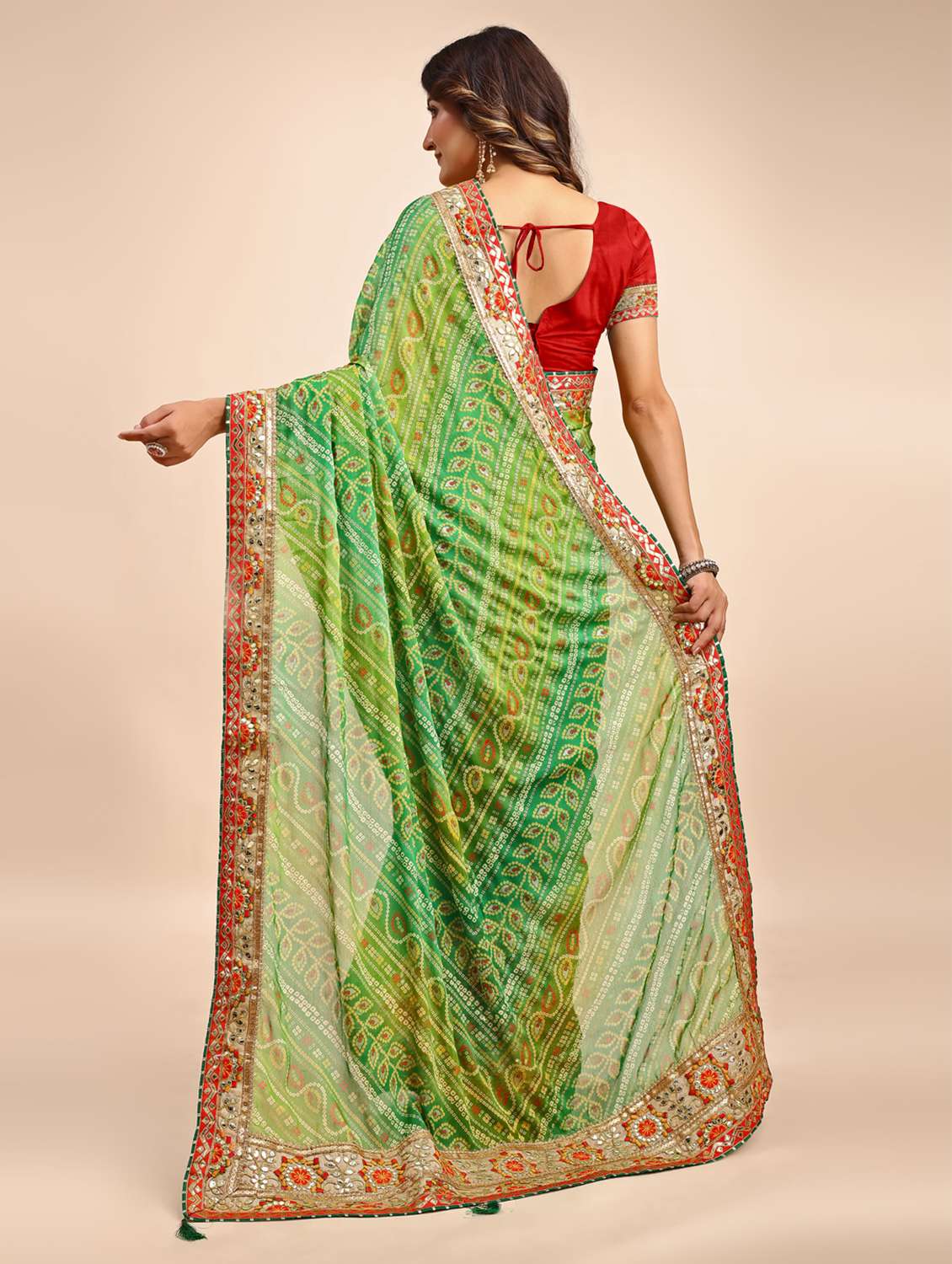 women bandhani printed half & half saree with blouse - 22606774 -  Standard Image - 2