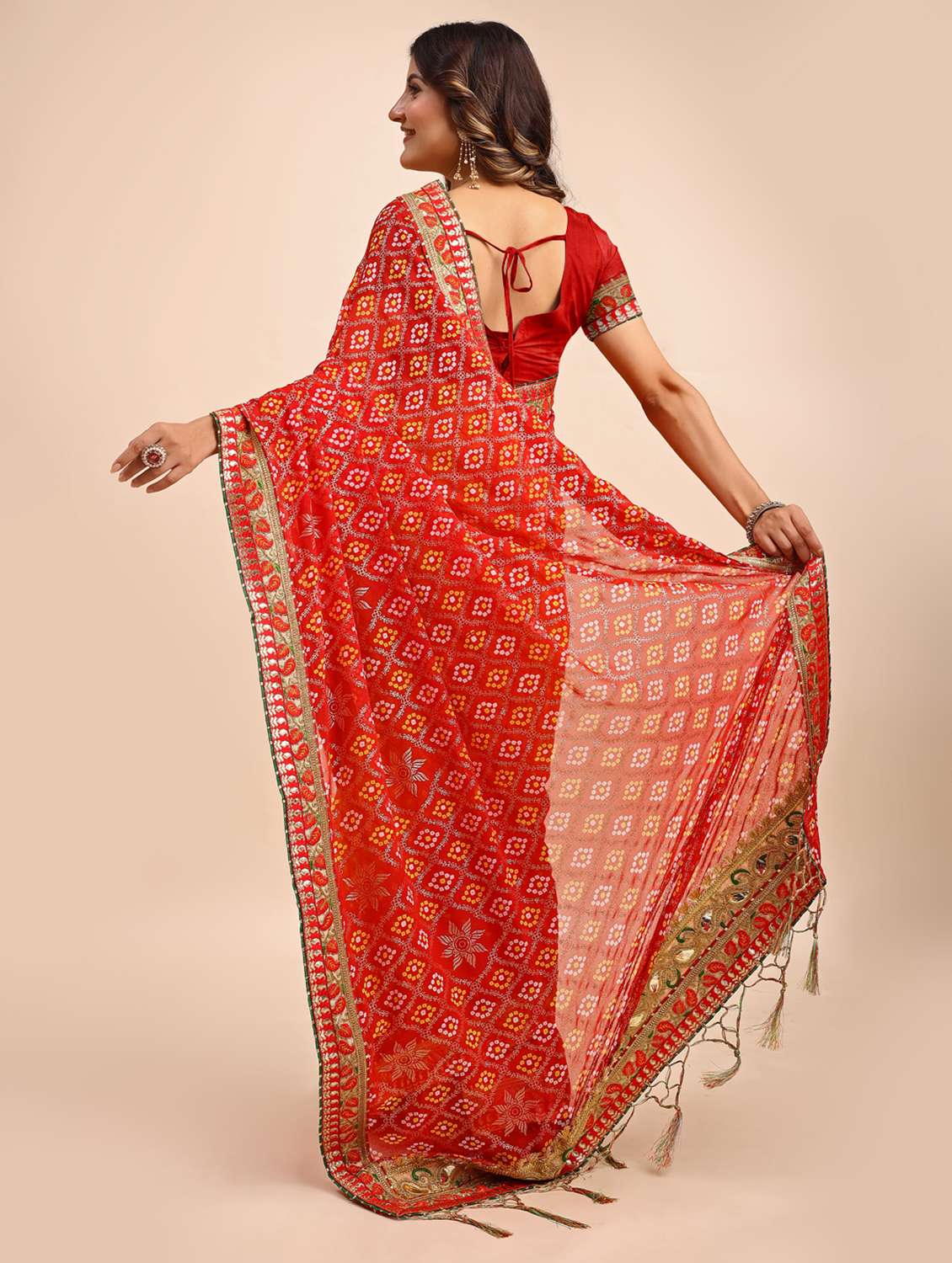 Women Bandhani Printed Half & Half Saree With Blouse - 22606775 -  Standard Image - 2