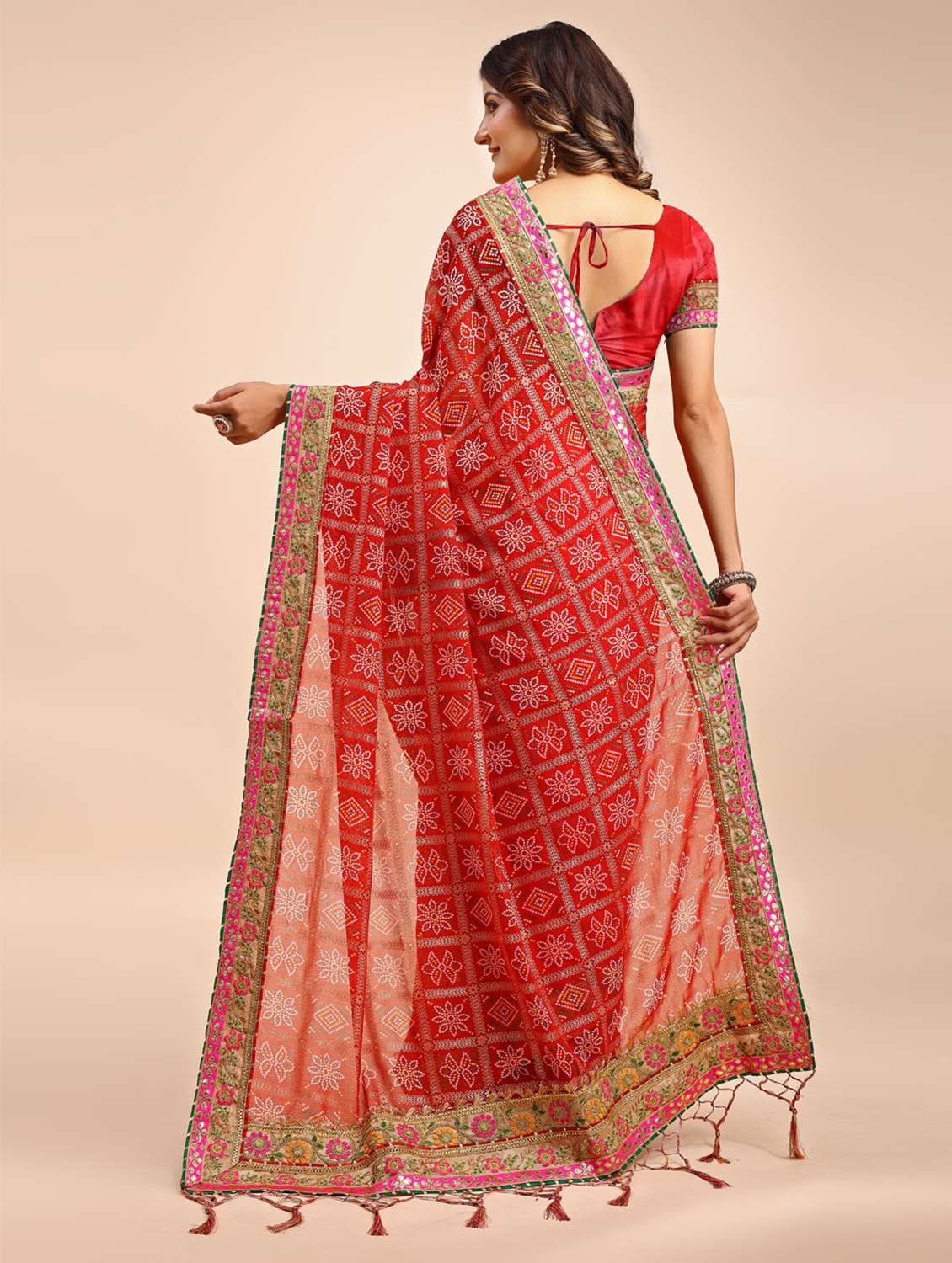 women bandhani printed half & half saree with blouse - 22606777 -  Standard Image - 2