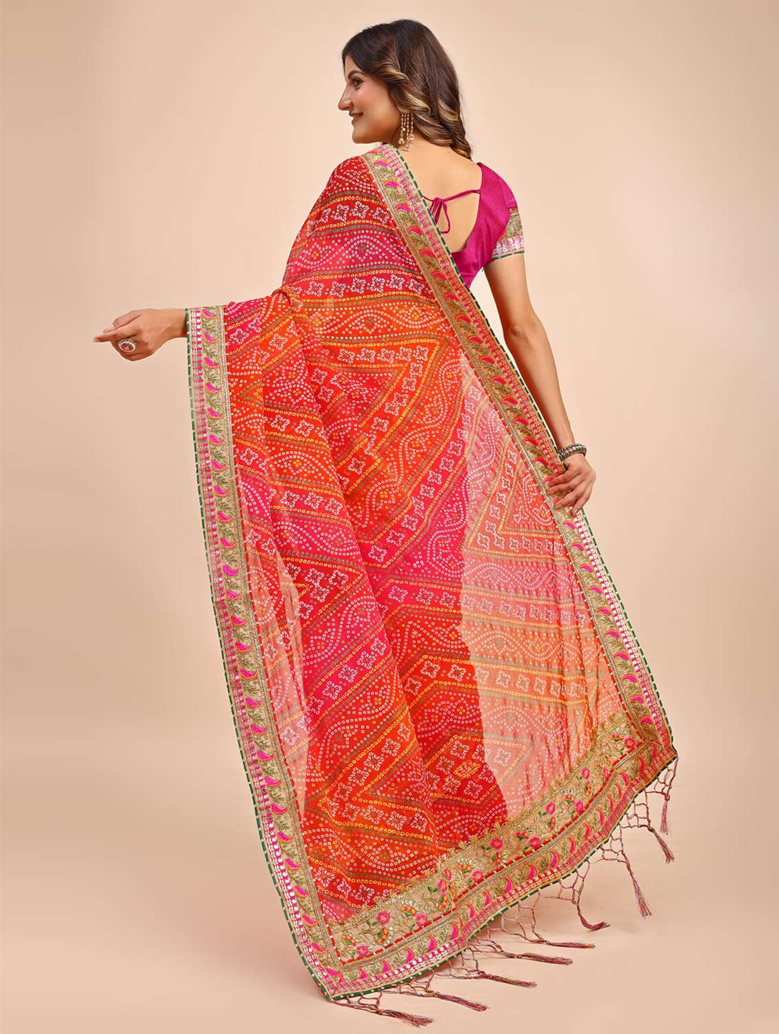 Women Bandhani Printed Half & Half Saree With Blouse - 22606778 -  Standard Image - 2