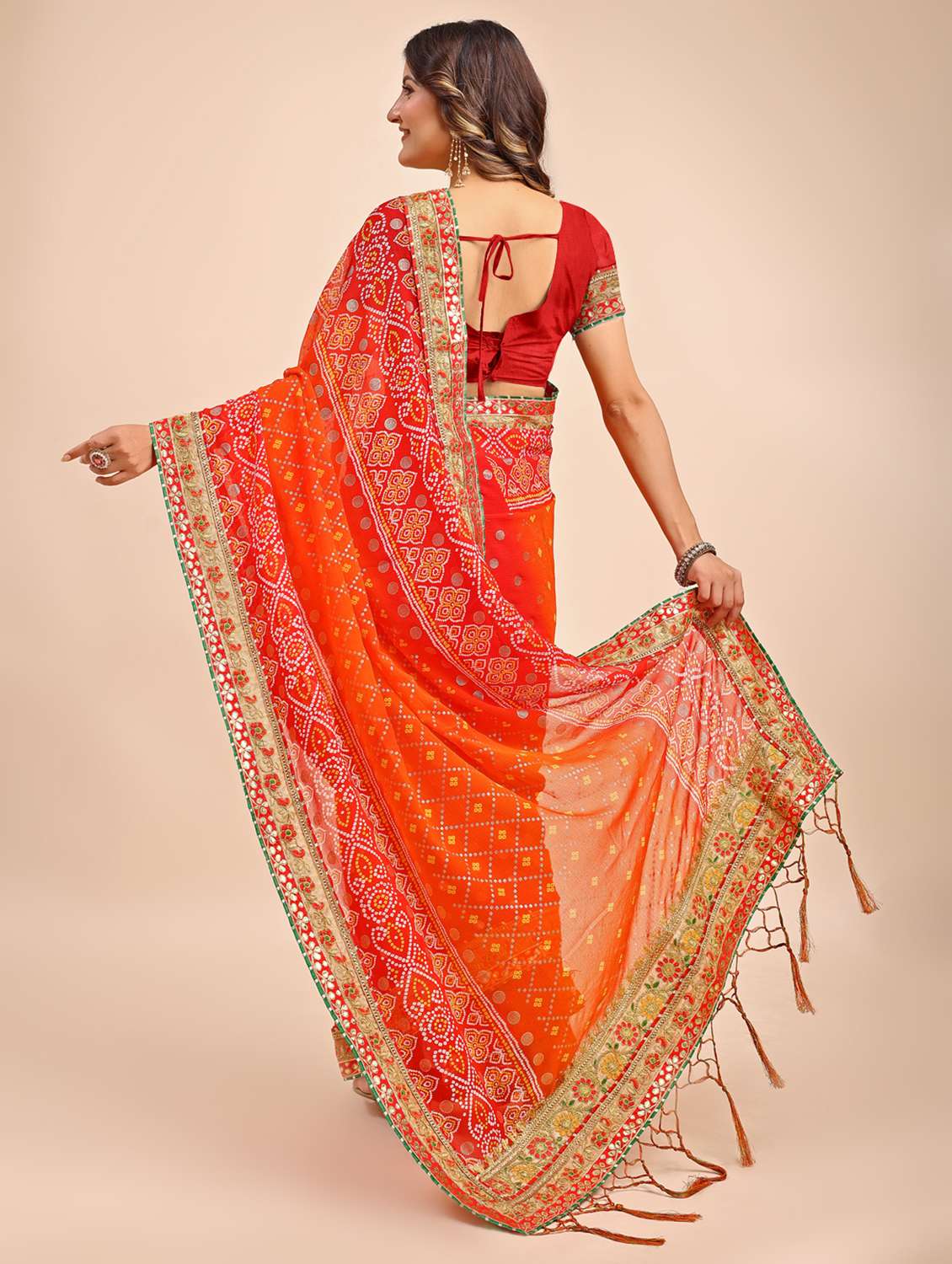 Women Bandhani Printed Half & Half Saree With Blouse - 22606779 -  Standard Image - 2