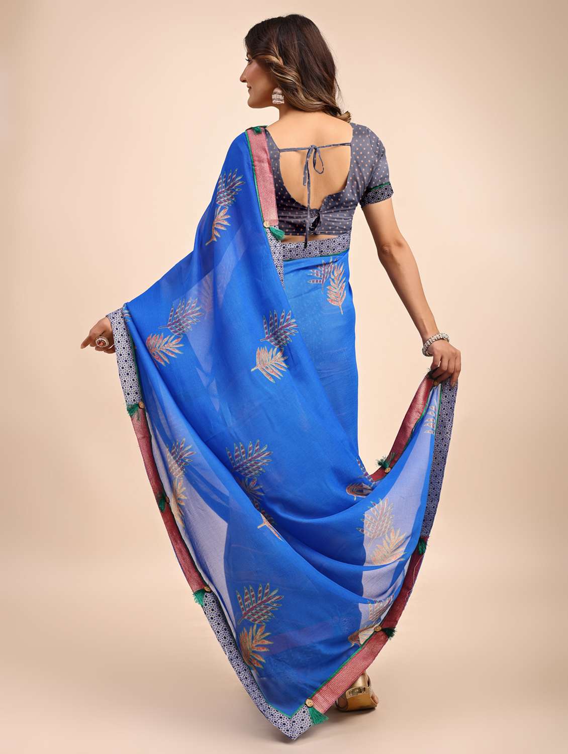 women printed half & half saree with blouse - 22606781 -  Standard Image - 2
