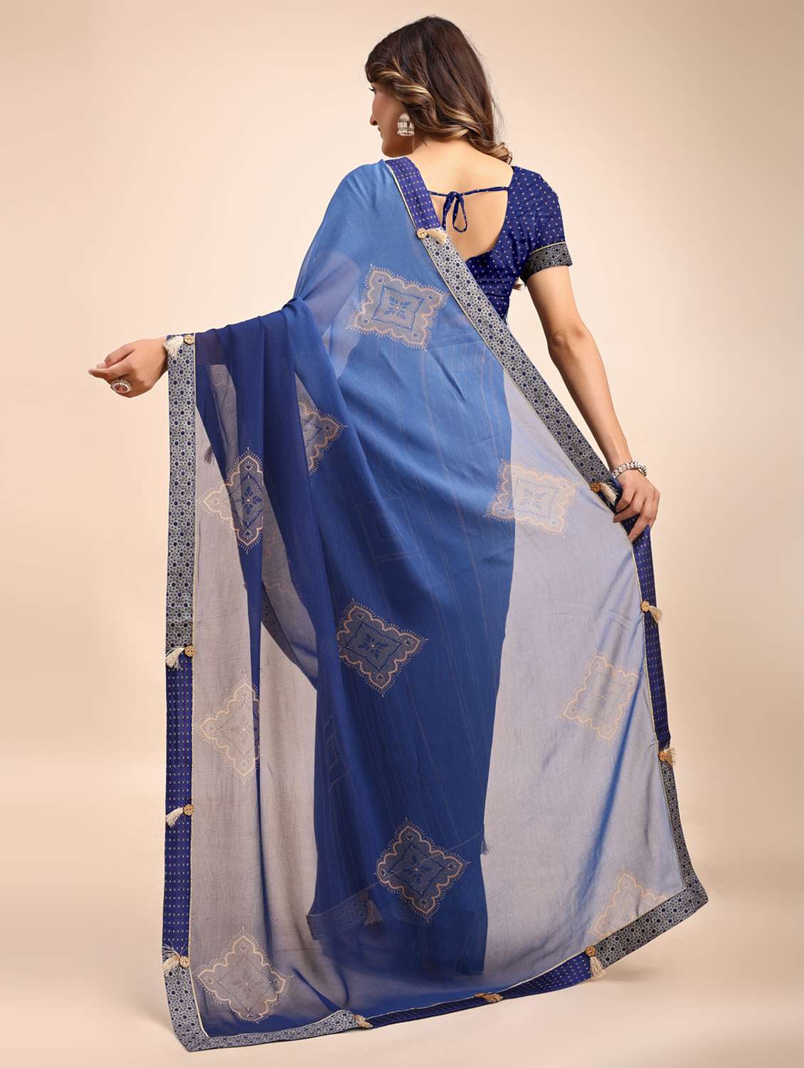 women printed half & half saree with blouse - 22606786 -  Standard Image - 2