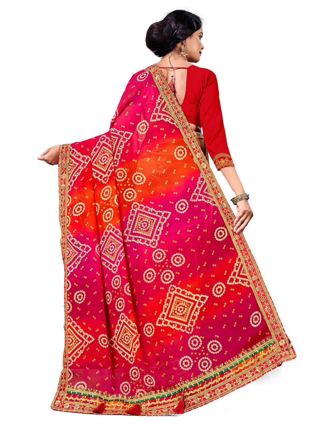 women bandhani printed half & half saree with blouse - 22606794 -  Standard Image - 2
