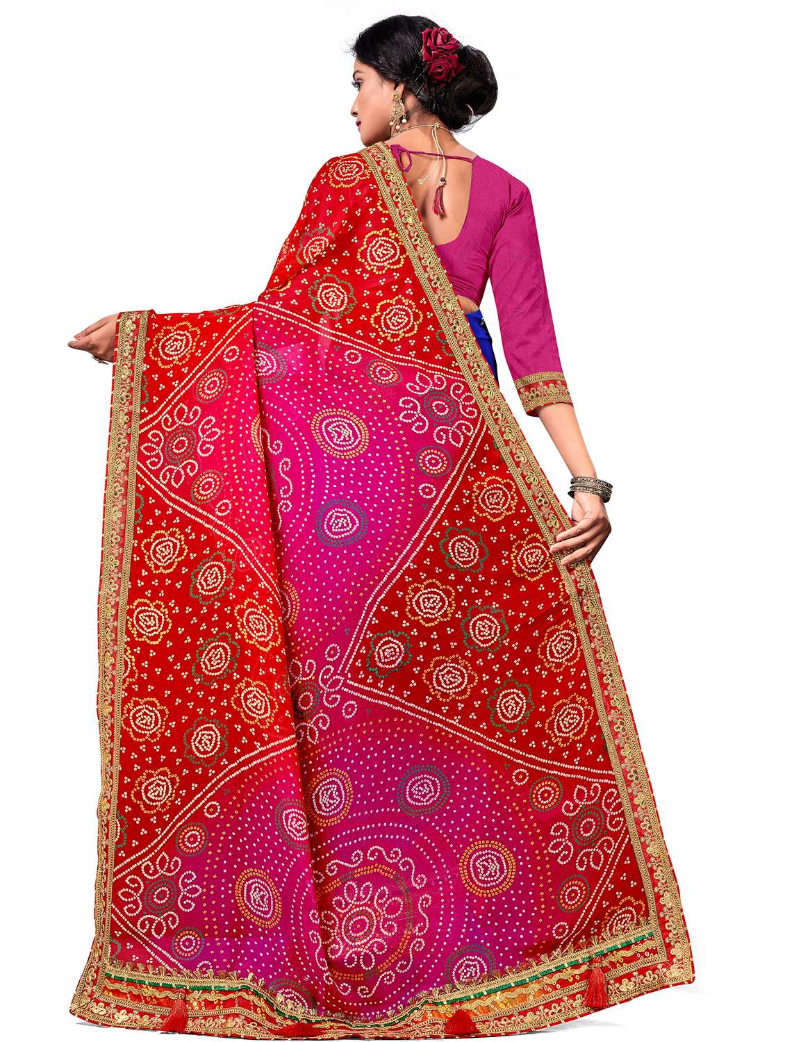 women bandhani printed half & half saree with blouse - 22606795 -  Standard Image - 2