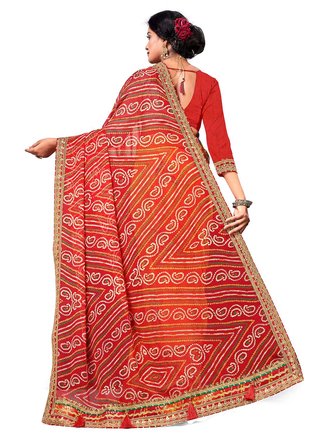 women bandhani printed half & half saree with blouse - 22606796 -  Standard Image - 2
