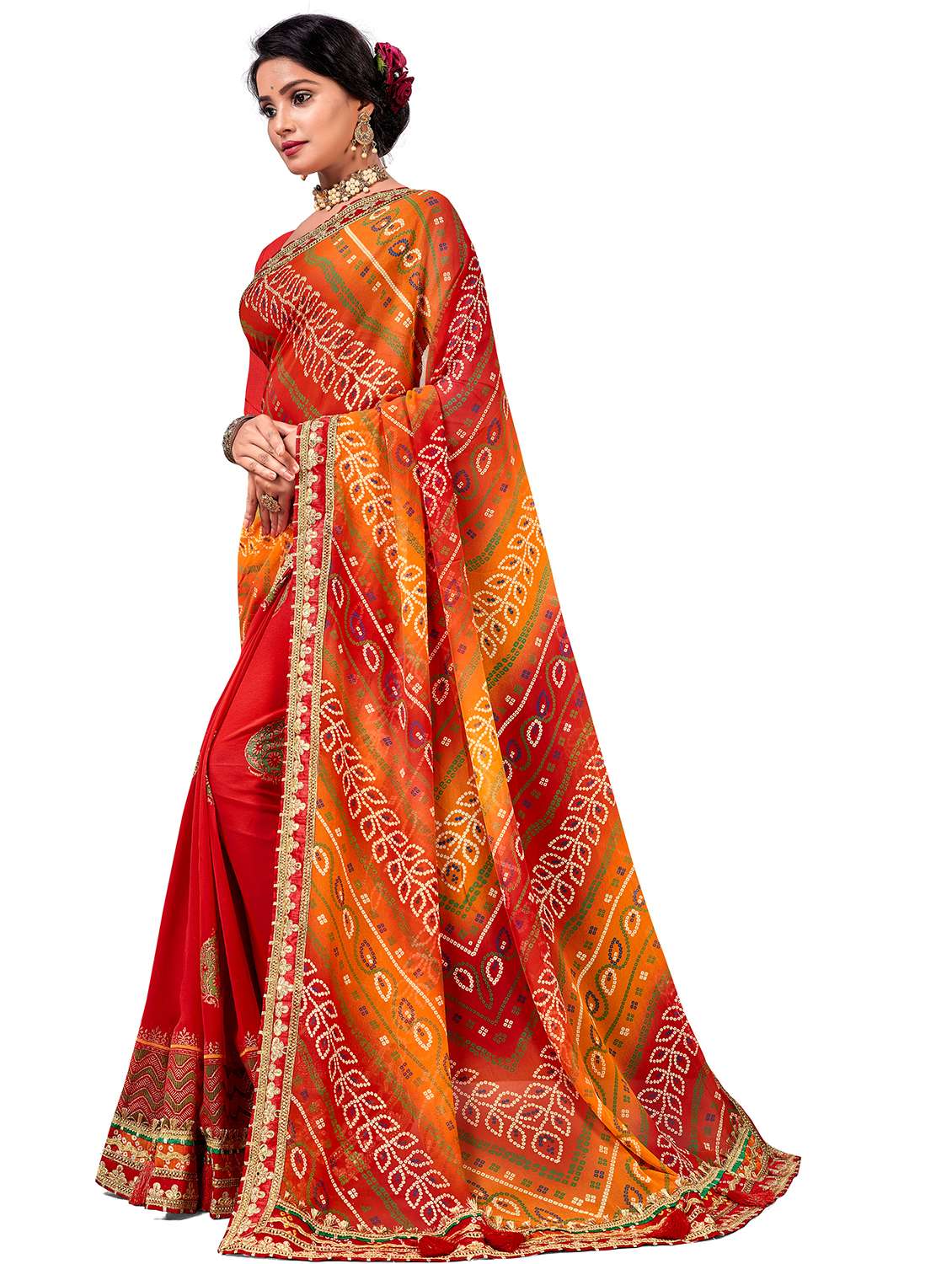 Women Bandhani Printed Half & Half Saree With Blouse - 22606801 -  Standard Image - 2
