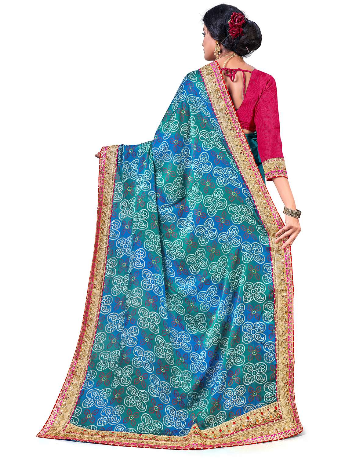 women bandhani printed half & half saree with blouse - 22606802 -  Standard Image - 2