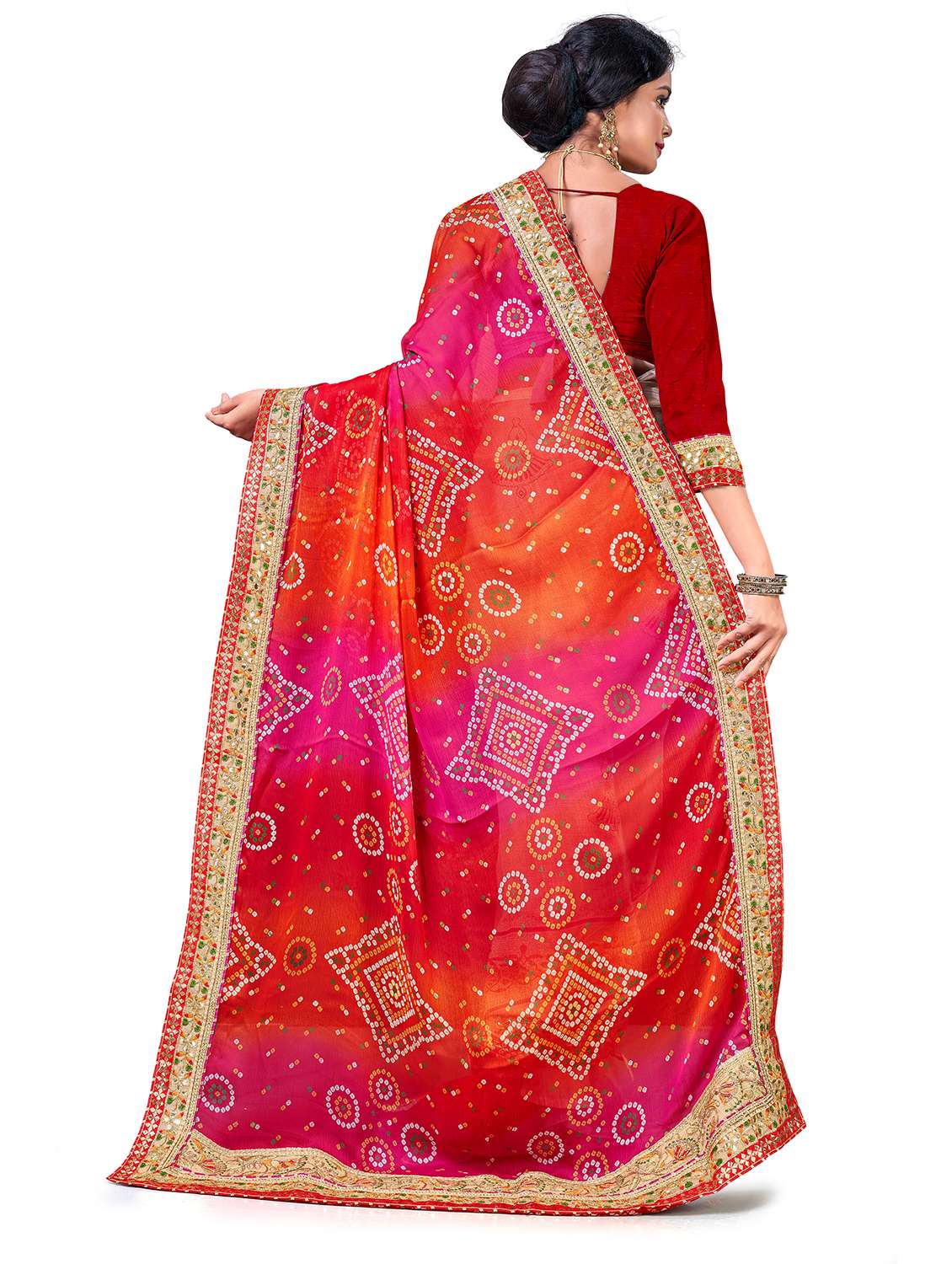 women bandhani printed half & half saree with blouse - 22606803 -  Standard Image - 2