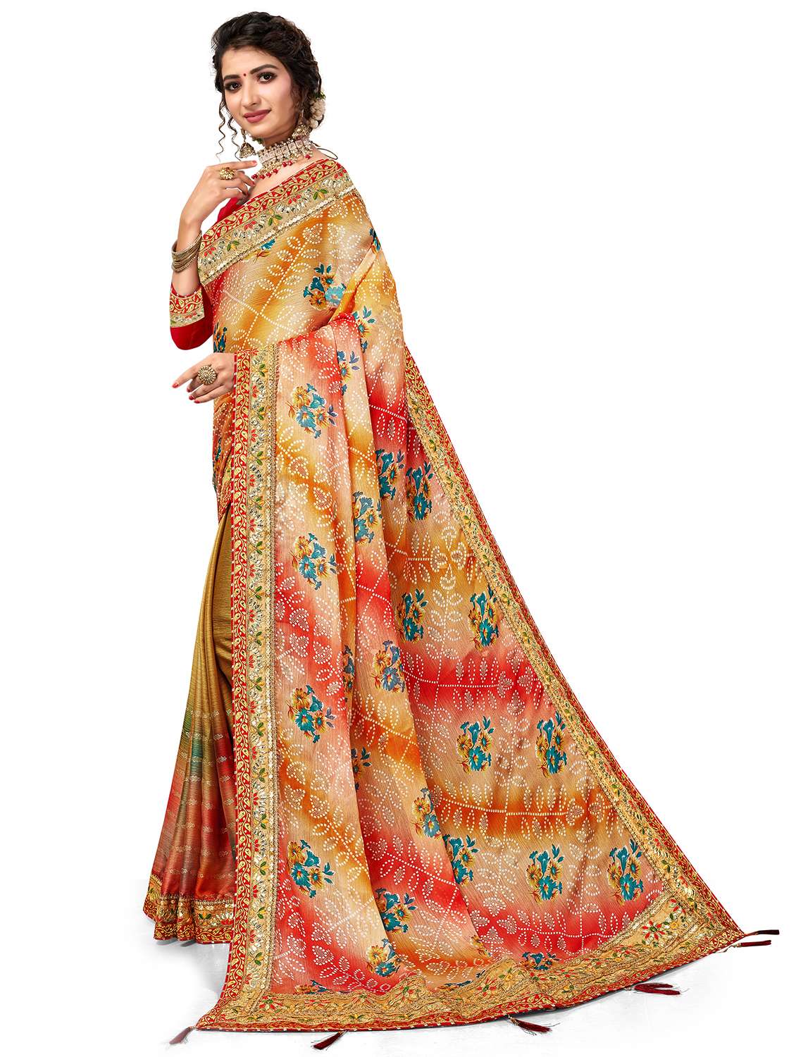 women printed half & half saree with blouse - 22606810 -  Standard Image - 2