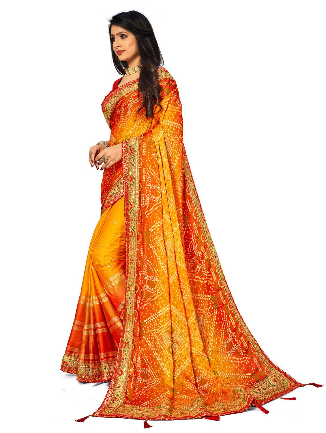 women printed half & half saree with blouse - 22606812 -  Standard Image - 2