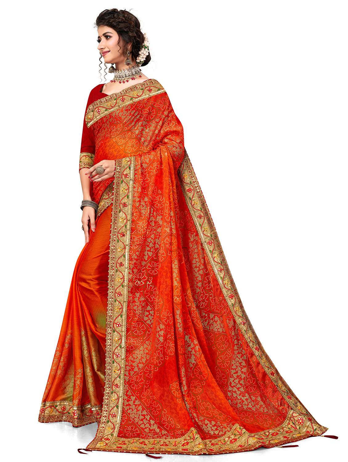 Women Printed Half & Half Saree With Blouse - 22606813 -  Standard Image - 2