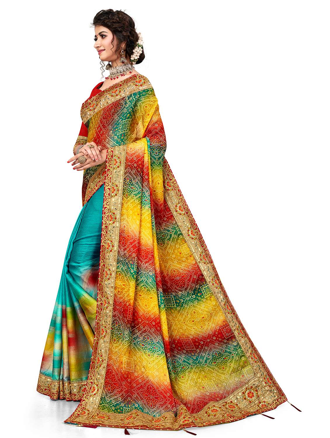 women printed half & half saree with blouse - 22606814 -  Standard Image - 2