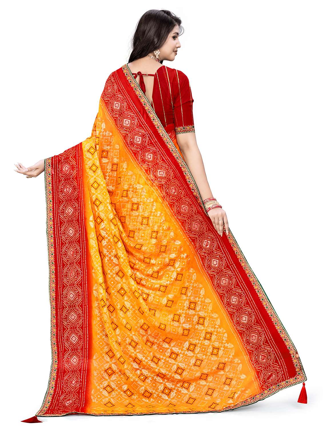 Women Bandhani Printed Saree With Blouse - 22606828 -  Standard Image - 2