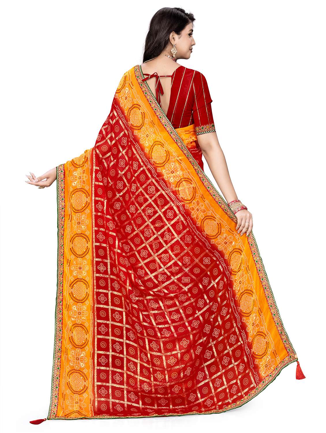Women Bandhani Printed Saree With Blouse - 22606829 -  Standard Image - 2