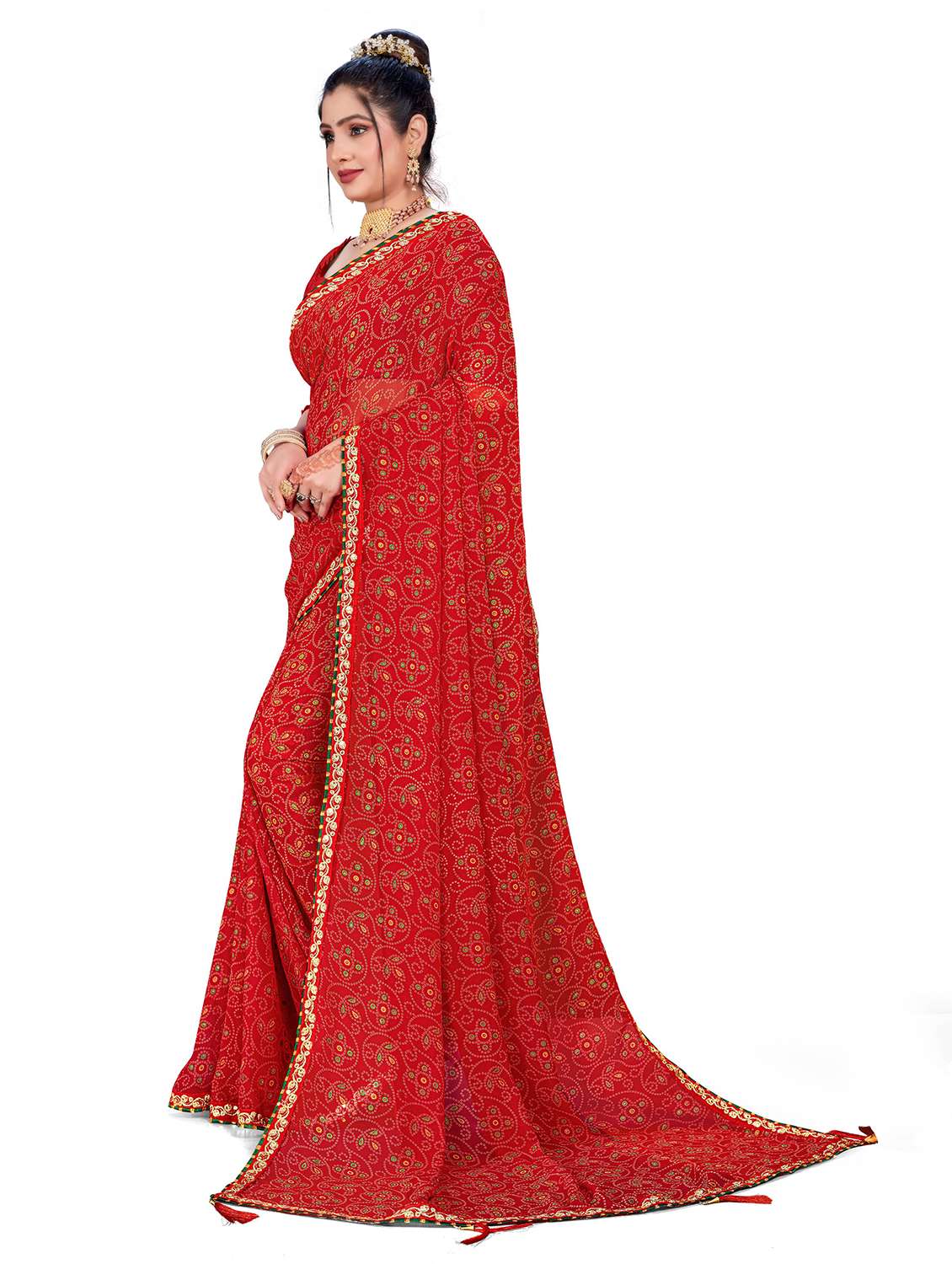 Women Bandhani Printed Saree With Blouse - 22606832 -  Standard Image - 2