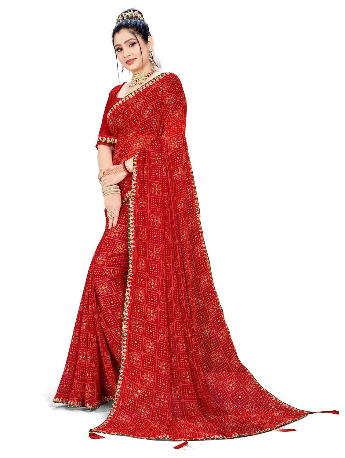 Red Georgette Printed Saree With Blouse - 22606834 -  Standard Image - 2