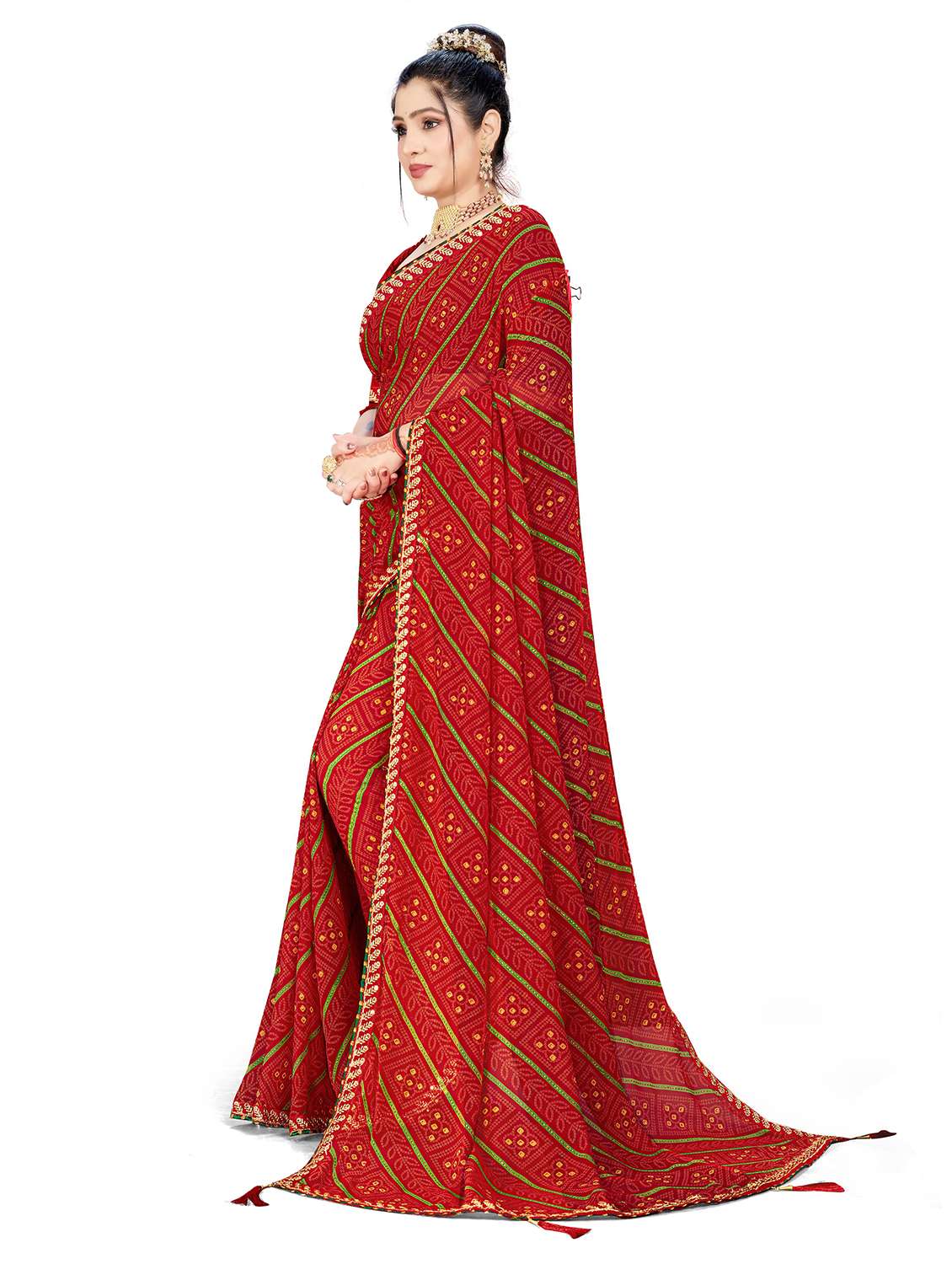 Women Bandhani Printed Saree With Blouse - 22606835 -  Standard Image - 2