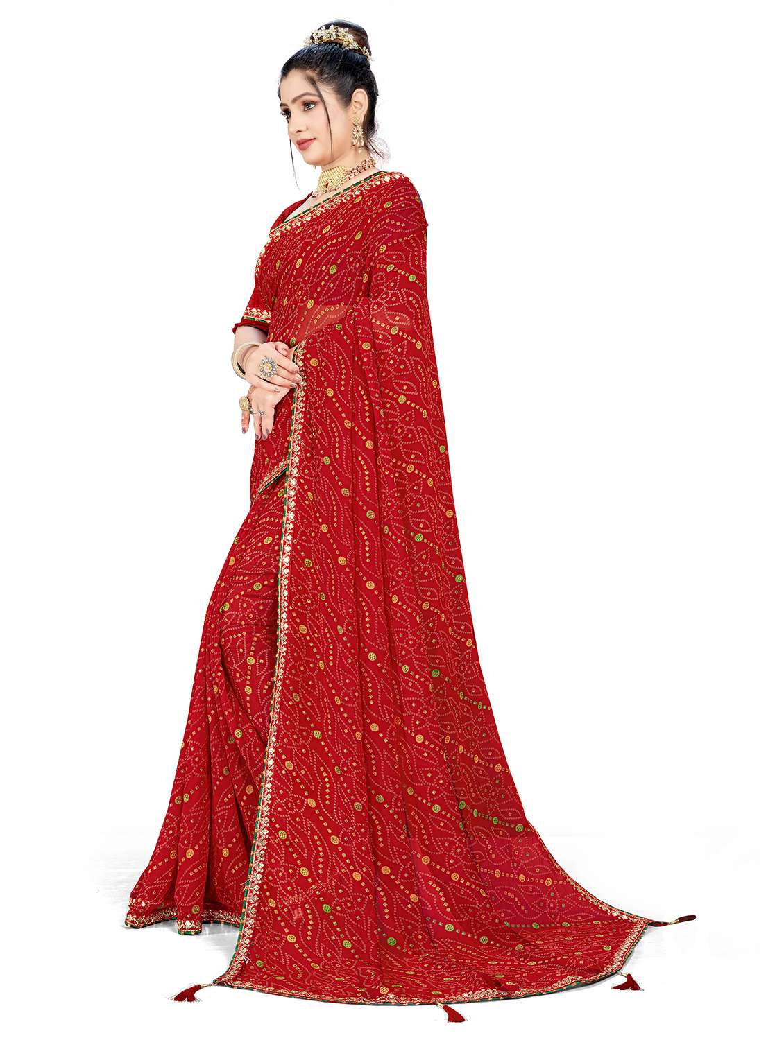 Women Bandhani Printed Saree With Blouse - 22606836 -  Standard Image - 2