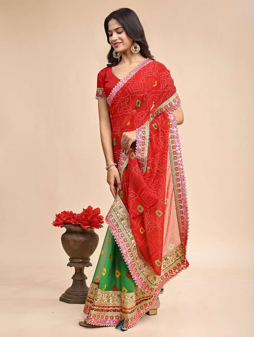 women bandhani printed half & half saree with blouse - 22606840 -  Standard Image - 2