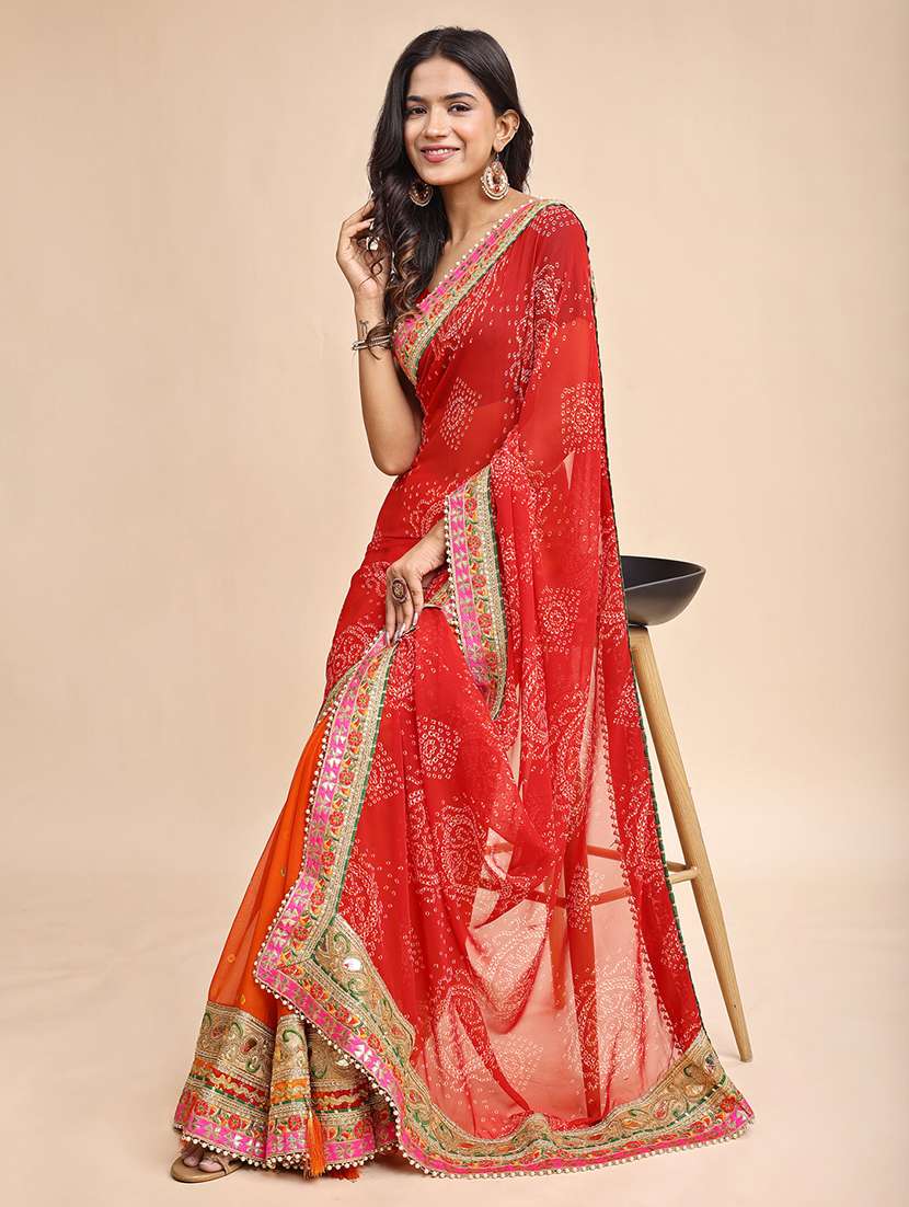 women bandhani printed half & half saree with blouse - 22606841 -  Standard Image - 2