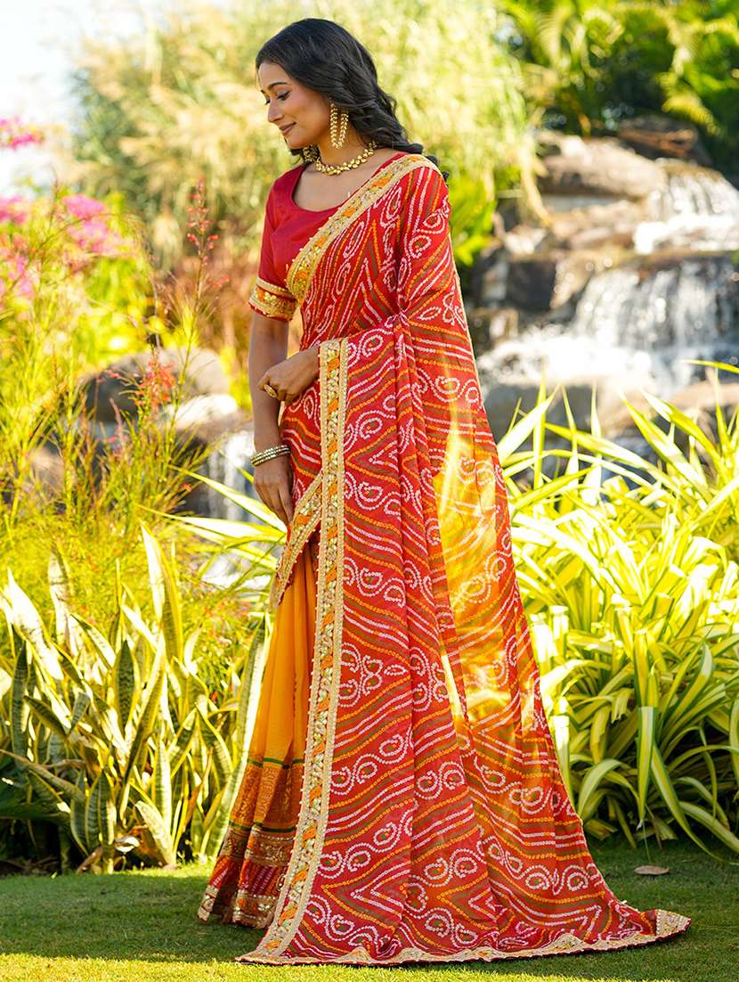 women bandhani printed half & half saree with blouse - 22606843 -  Standard Image - 2