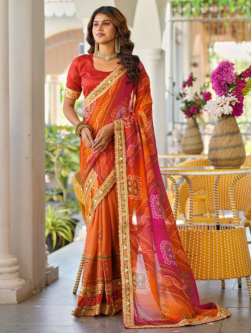 women bandhani printed half & half saree with blouse