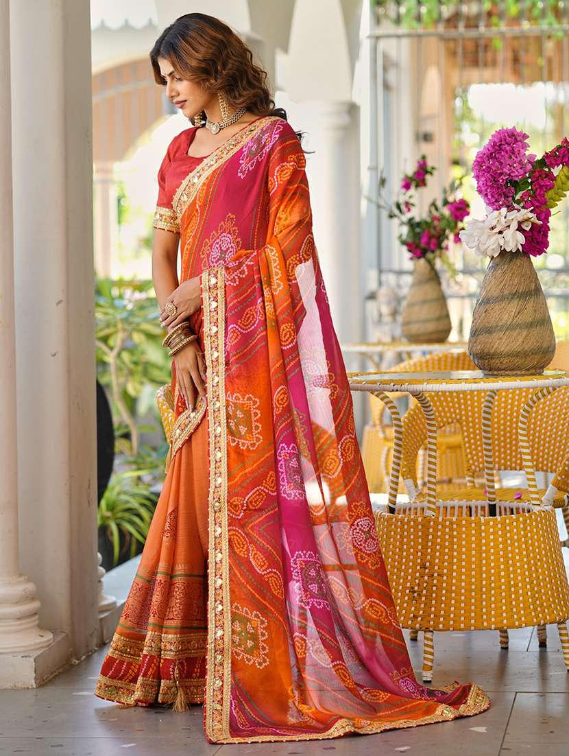women bandhani printed half & half saree with blouse - 22606844 -  Standard Image - 2