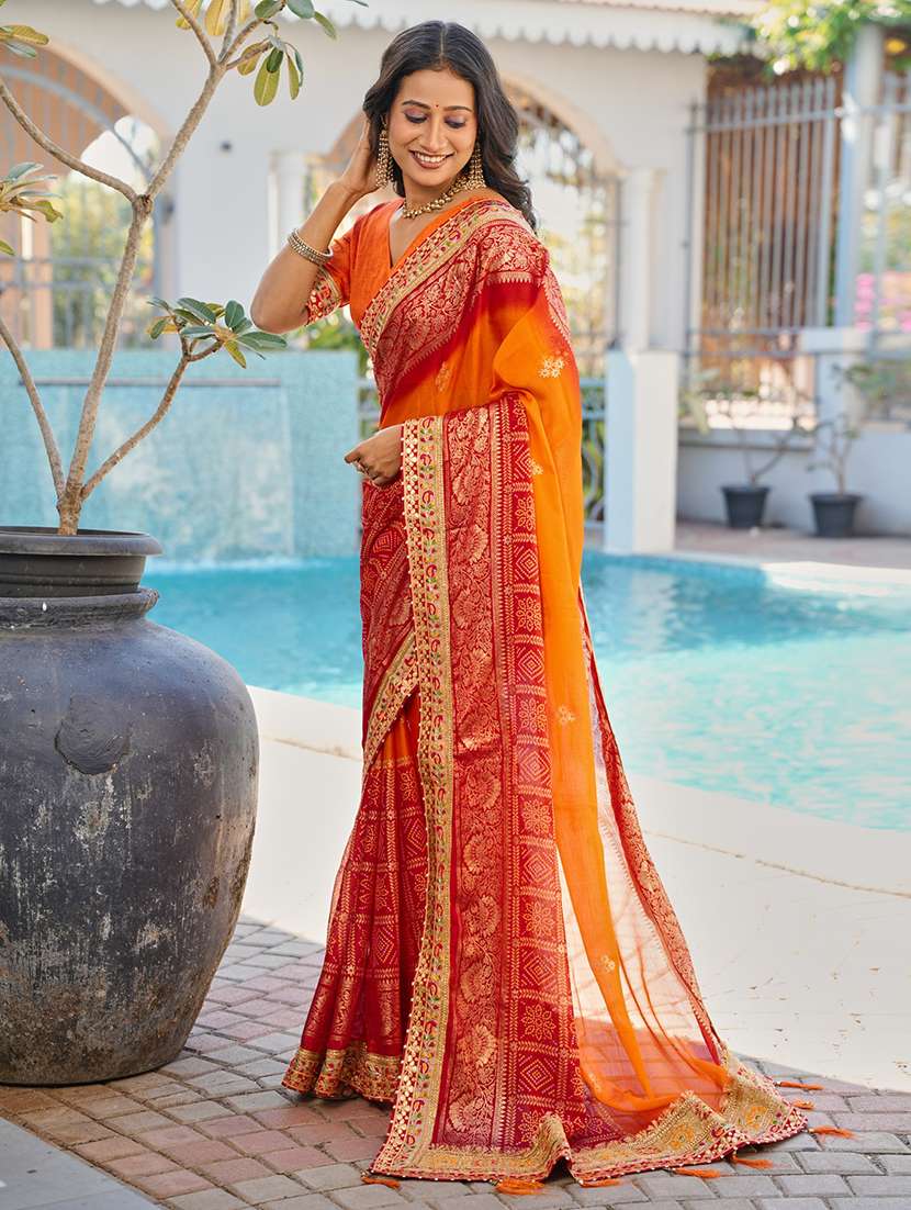 women bandhani printed half & half saree with blouse - 22606845 -  Standard Image - 2