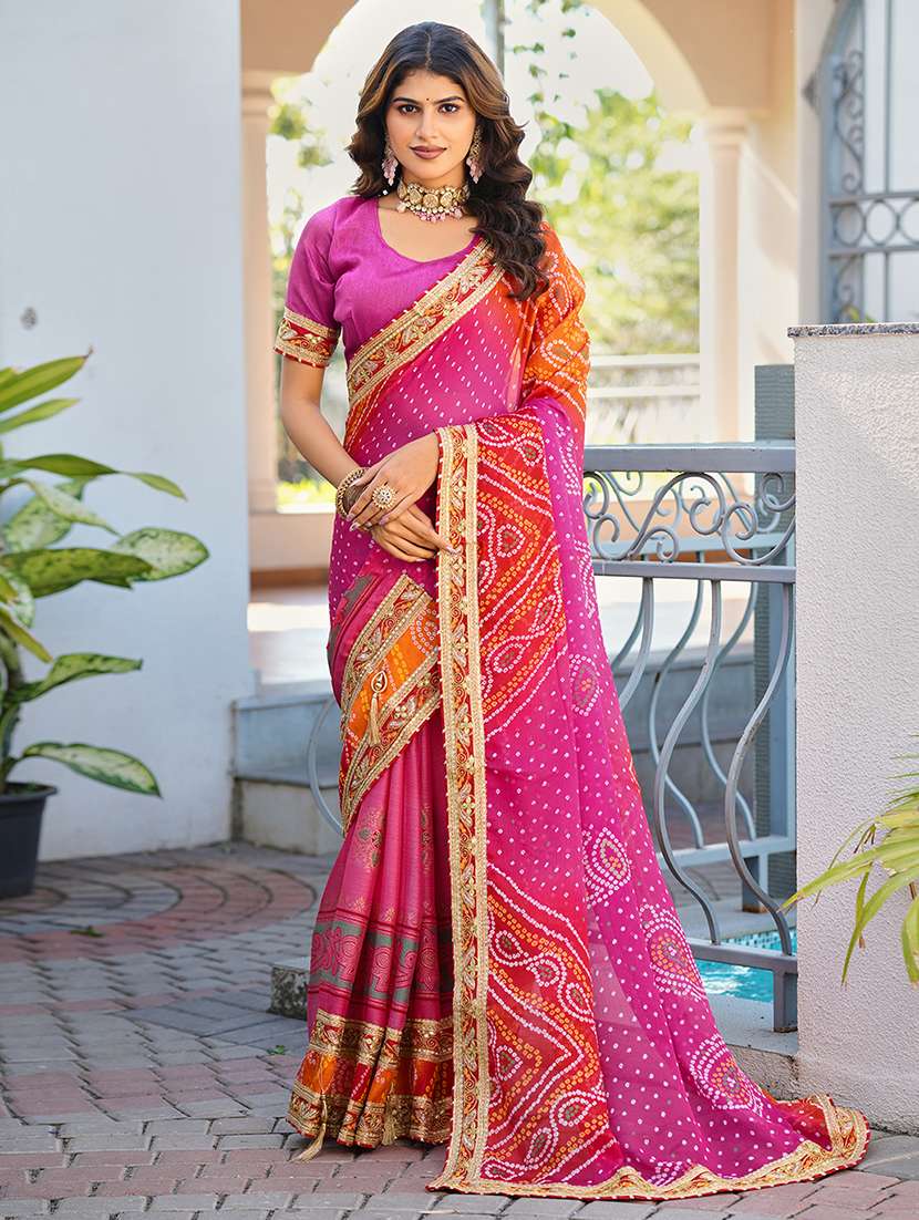 women bandhani printed half & half saree with blouse