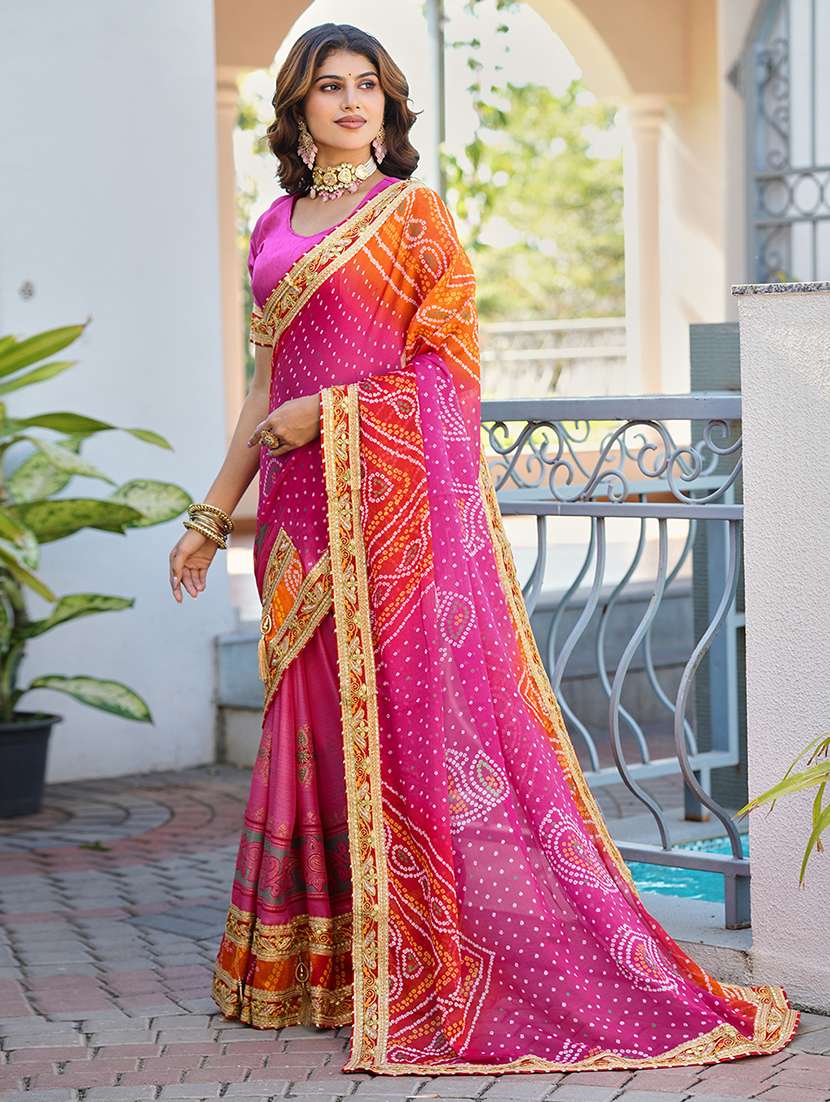 women bandhani printed half & half saree with blouse - 22606846 -  Standard Image - 2