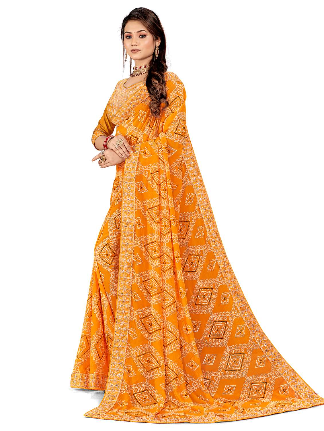 women bandhani printed saree with blouse - 22606849 -  Standard Image - 2