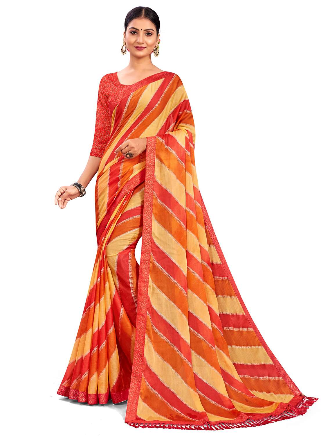 women leheriya printed saree with blouse