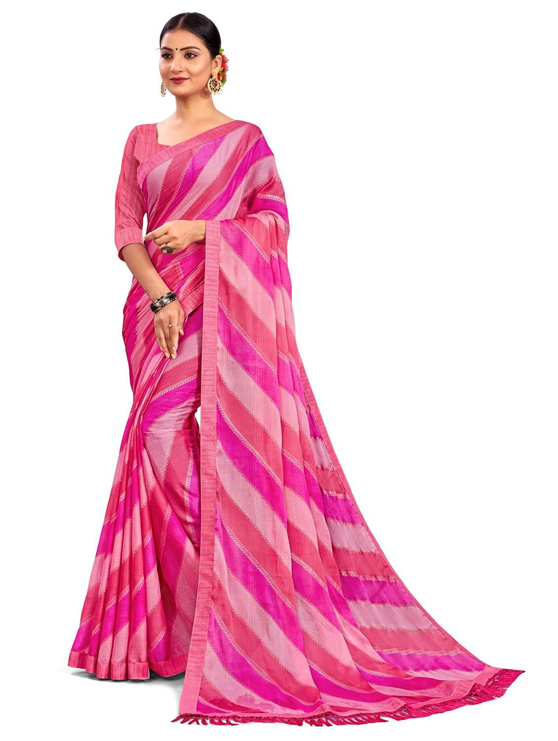 women leheriya printed saree with blouse
