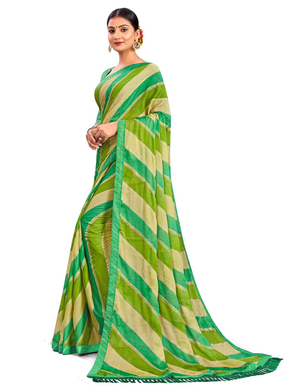 women leheriya printed saree with blouse - 22606855 -  Standard Image - 2