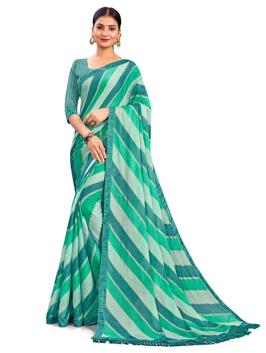 women leheriya printed saree with blouse