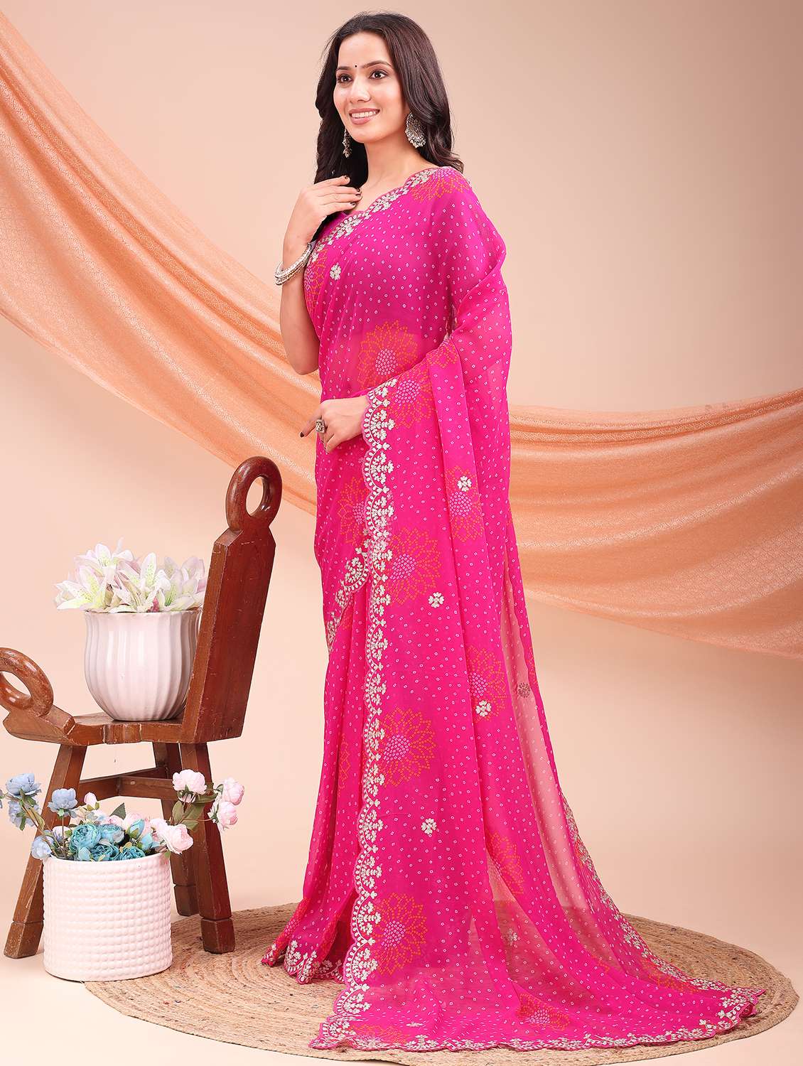 Women Bandhani Printed Saree With Blouse - 22606869 -  Standard Image - 2